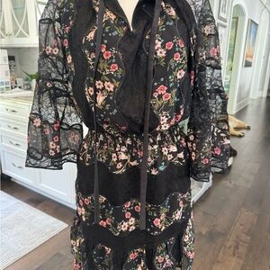 Amanda Uprichard Black Lace Floral Dress